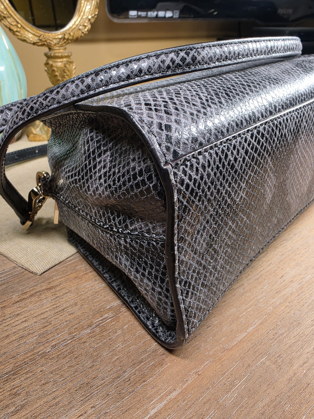 kate spade Gray Python-Embossed Leather Crossbody Satchel NWOT (Retail $398) - Picture 11 of 15